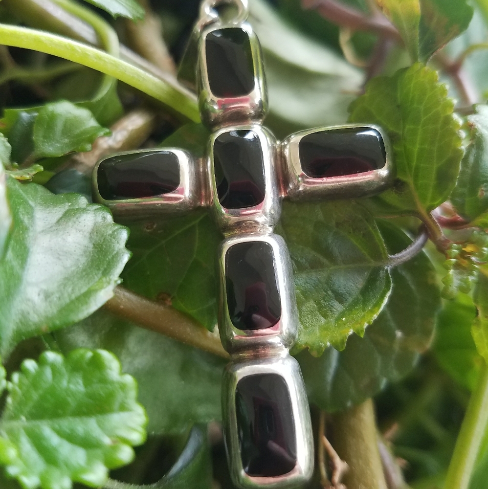 Black Onyx Sterling Silver Cross Pendant